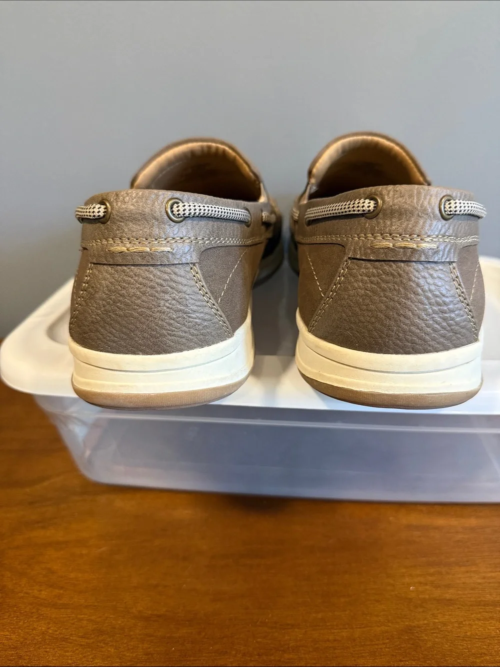 Crown Vintage Pemberly Taupe Slip-On Boat Shoes with White Sole